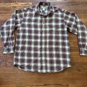 L.L. bean Plaid Men's flannel in Burgundy and Cream 100% cotton medium